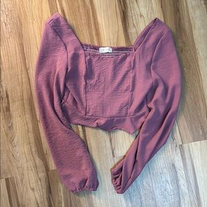 Altar'd State Pink and Purple Puff Sleeve Crop Blouse